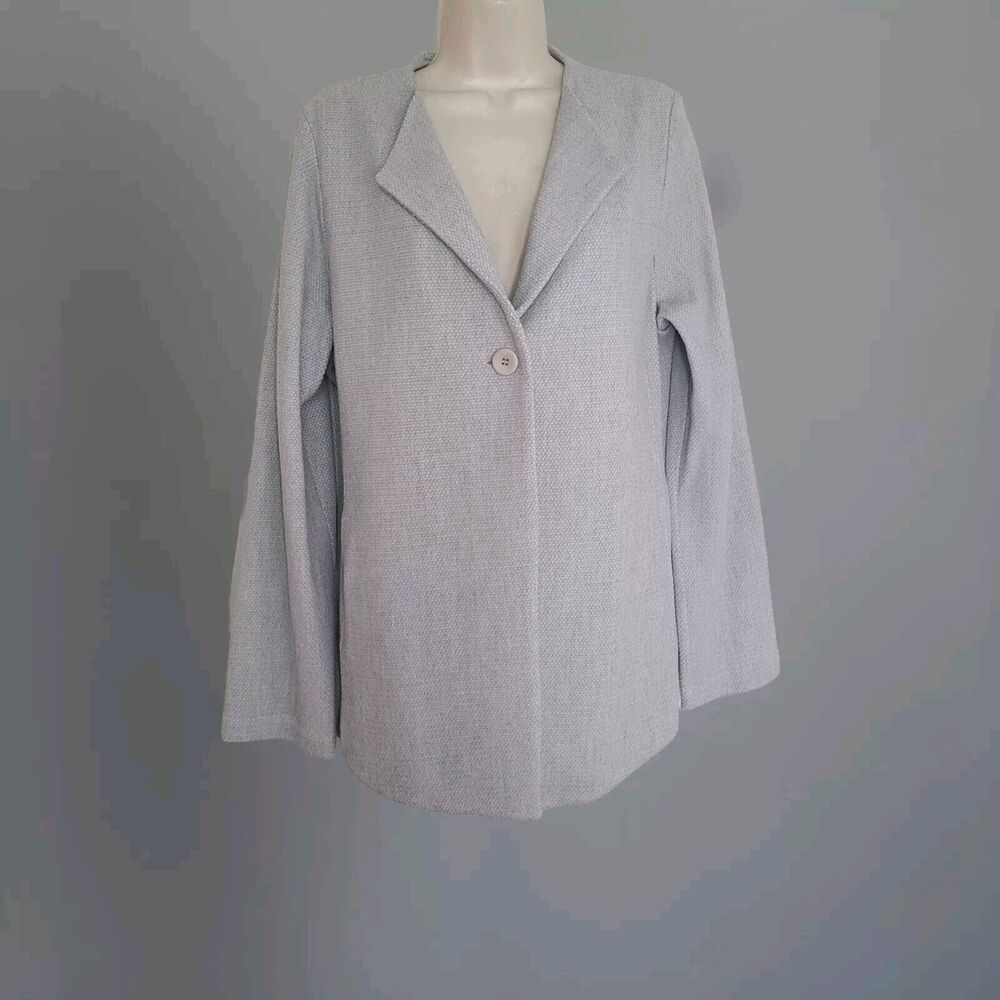 Eileen Fisher lightweight diamond luck one button jacket moon/ gray sz L new